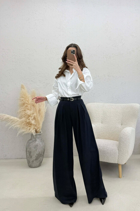 ONE COLOR BELT DETAIL WOMAN TROUSERS BLUE/BLU - 4