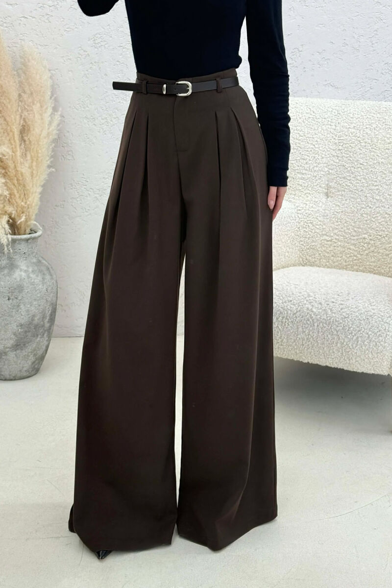 ONE COLOR BELT DETAIL WOMAN TROUSERS BROWN/KAFE - 1