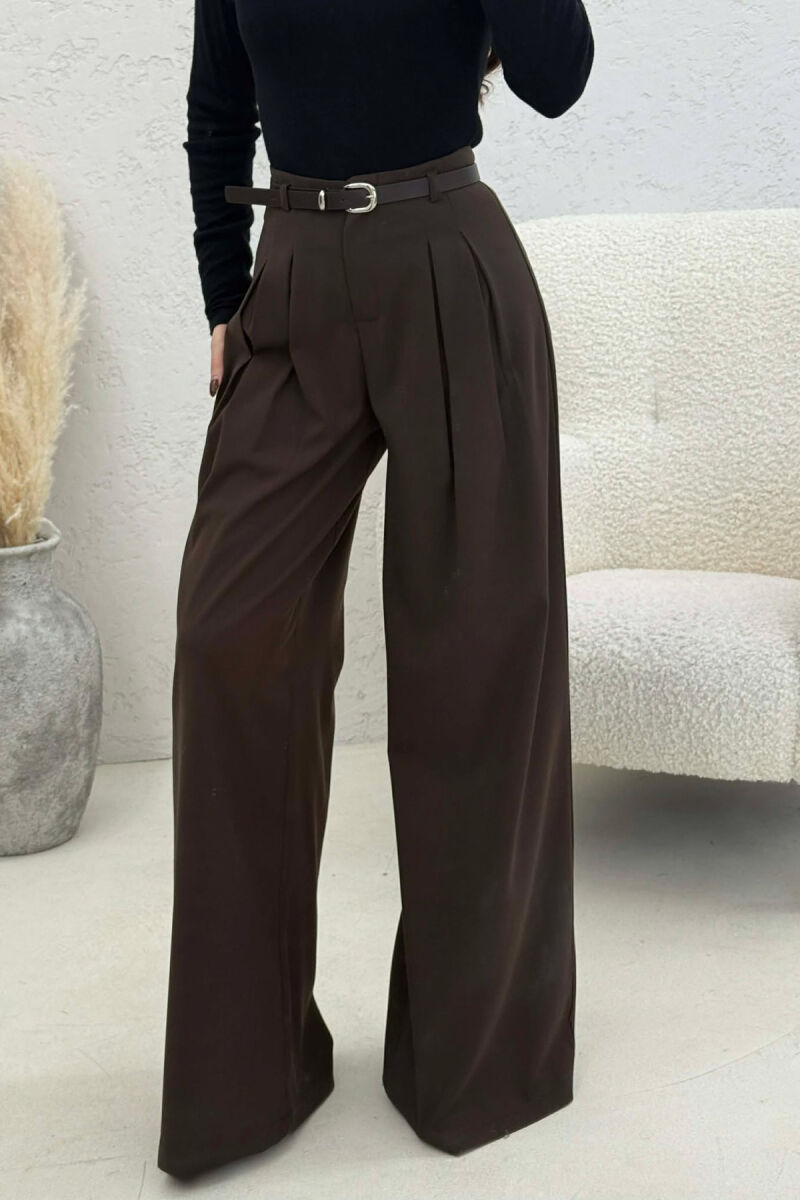 ONE COLOR BELT DETAIL WOMAN TROUSERS BROWN/KAFE - 2