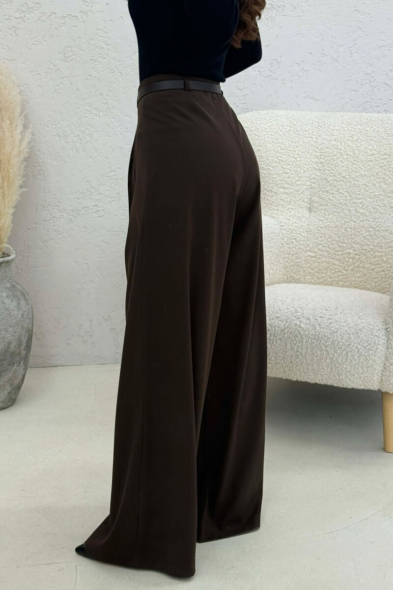 ONE COLOR BELT DETAIL WOMAN TROUSERS BROWN/KAFE - 4