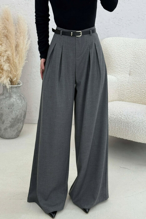 ONE COLOR BELT DETAIL WOMAN TROUSERS GREY/GRI - 1