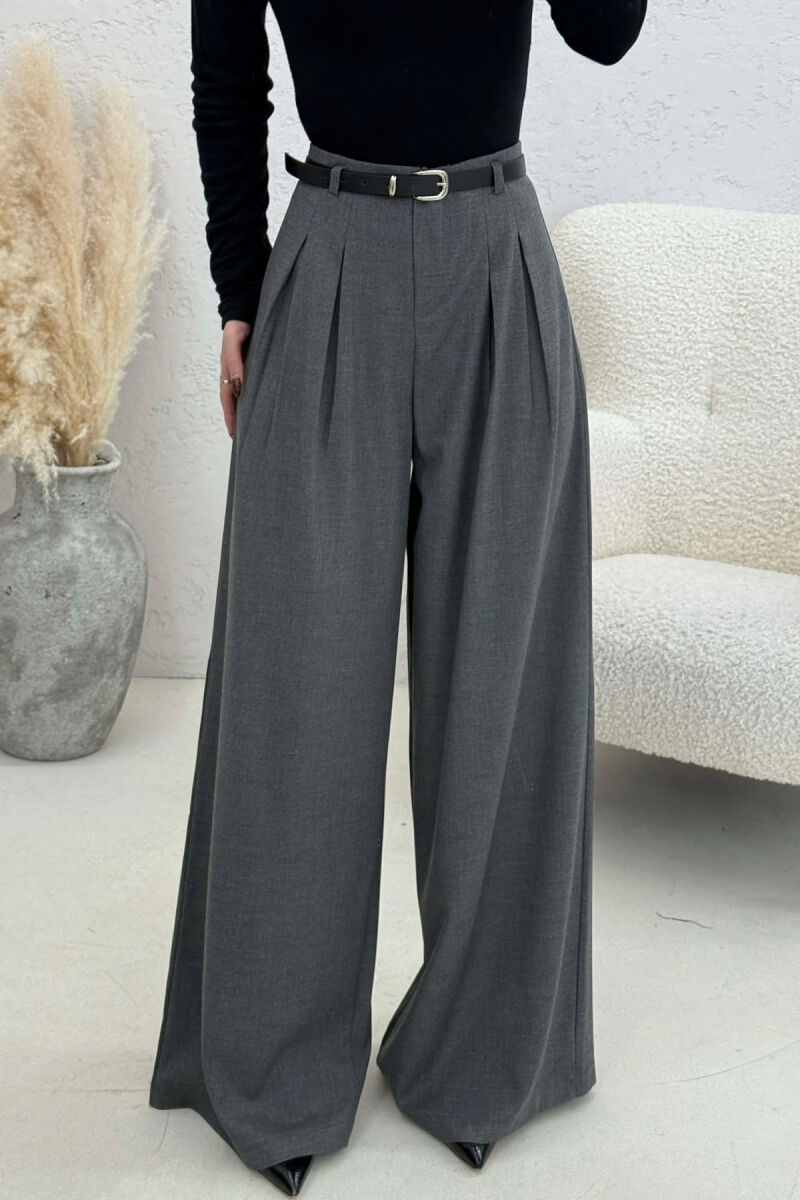 ONE COLOR BELT DETAIL WOMAN TROUSERS GREY/GRI - 1