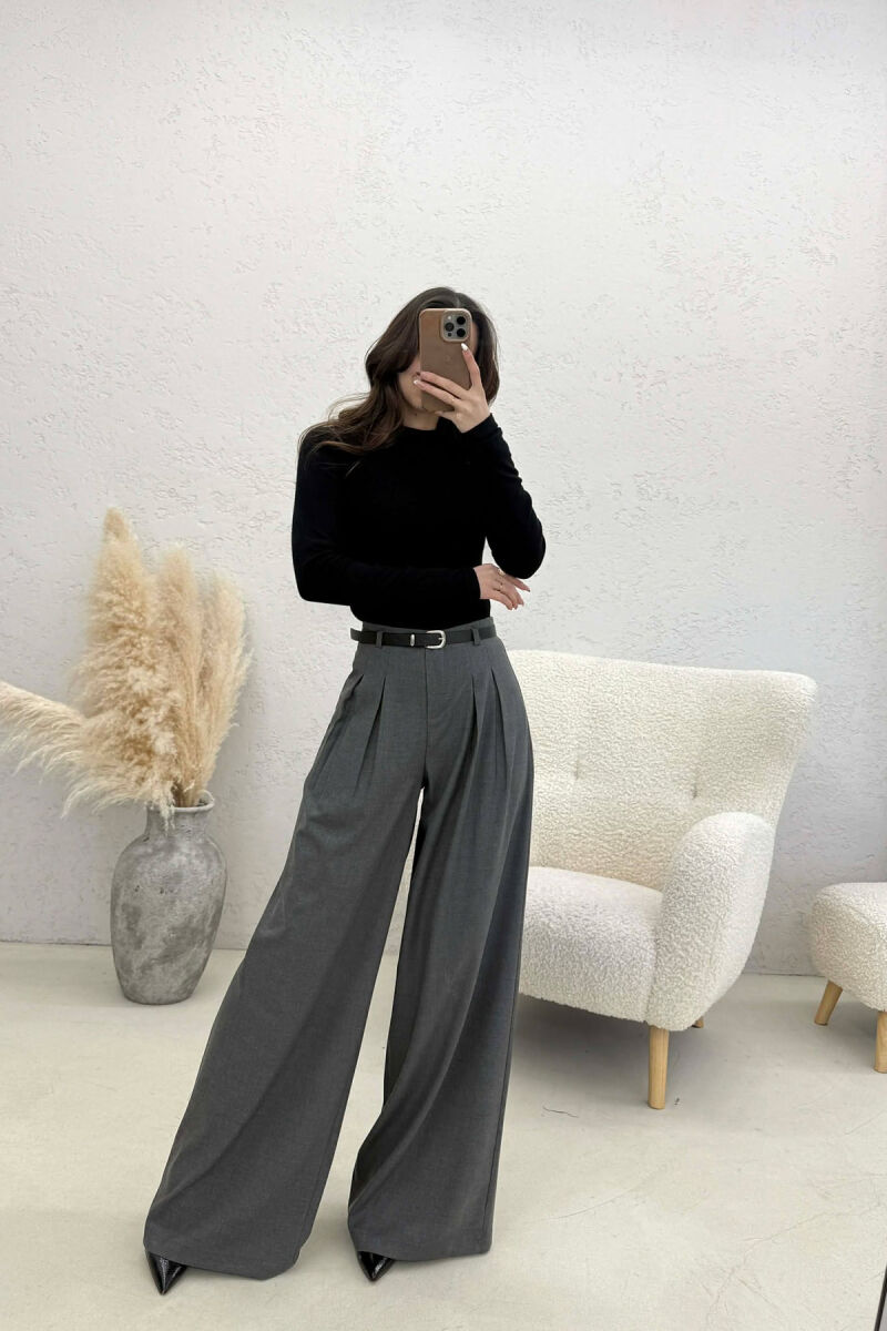 ONE COLOR BELT DETAIL WOMAN TROUSERS GREY/GRI - 3