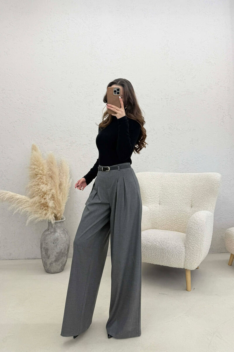 ONE COLOR BELT DETAIL WOMAN TROUSERS GREY/GRI - 4
