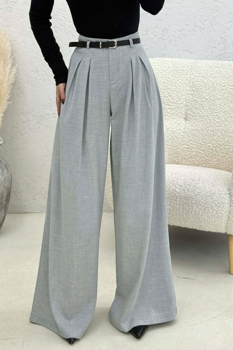 ONE COLOR BELT DETAIL WOMAN TROUSERS LIGHT GREY/GZ - 1
