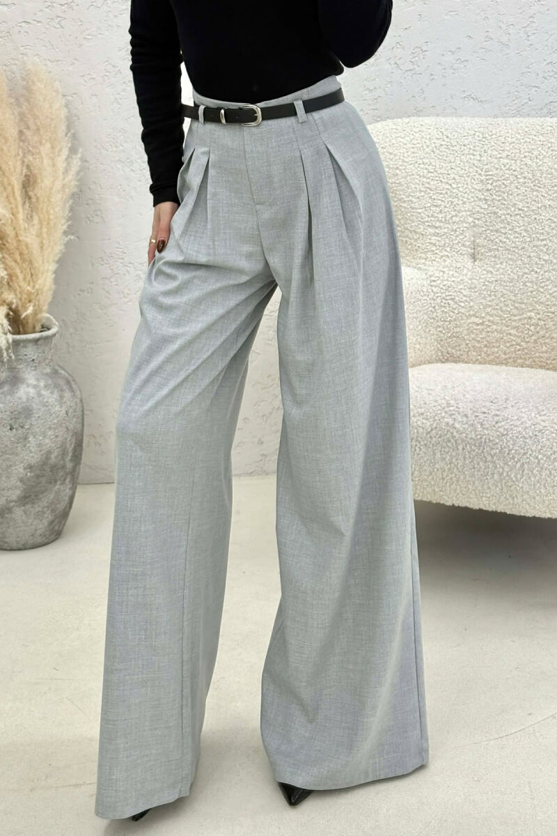 ONE COLOR BELT DETAIL WOMAN TROUSERS LIGHT GREY/GZ - 2