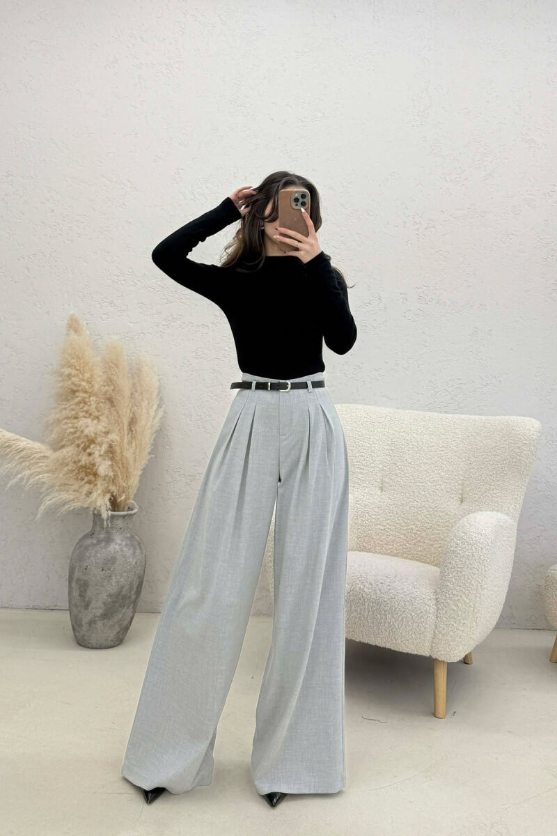 ONE COLOR BELT DETAIL WOMAN TROUSERS LIGHT GREY/GZ - 3