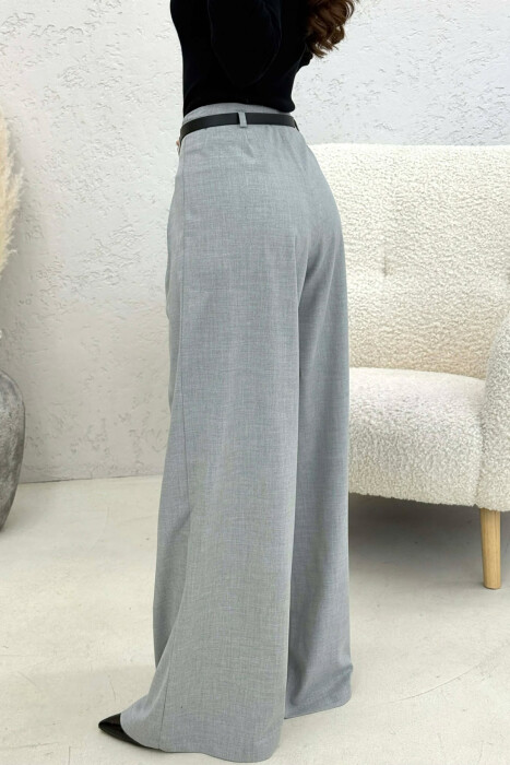 ONE COLOR BELT DETAIL WOMAN TROUSERS LIGHT GREY/GZ - 4