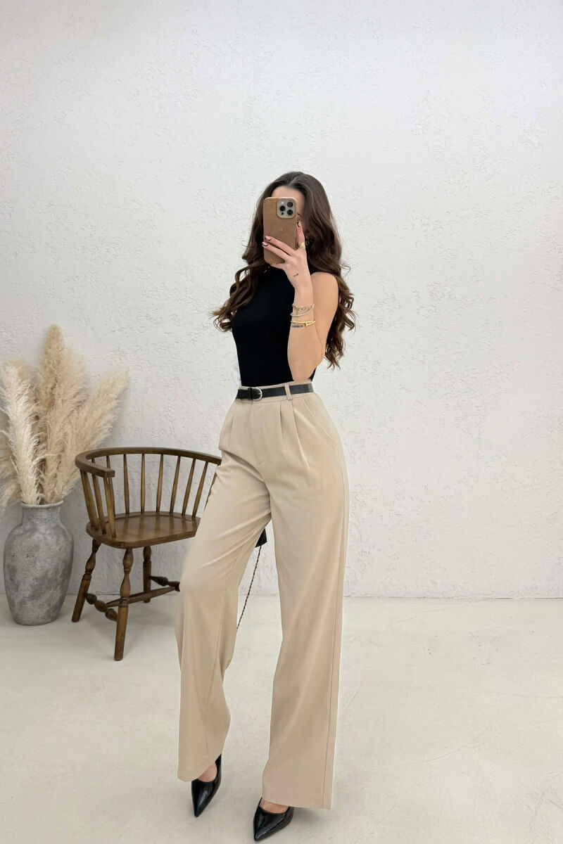 ONE COLOR BELT DETAIL WOMAN TROUSERS BEIGE/BEZHE - 1