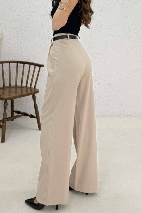 ONE COLOR BELT DETAIL WOMAN TROUSERS BEIGE/BEZHE - 2