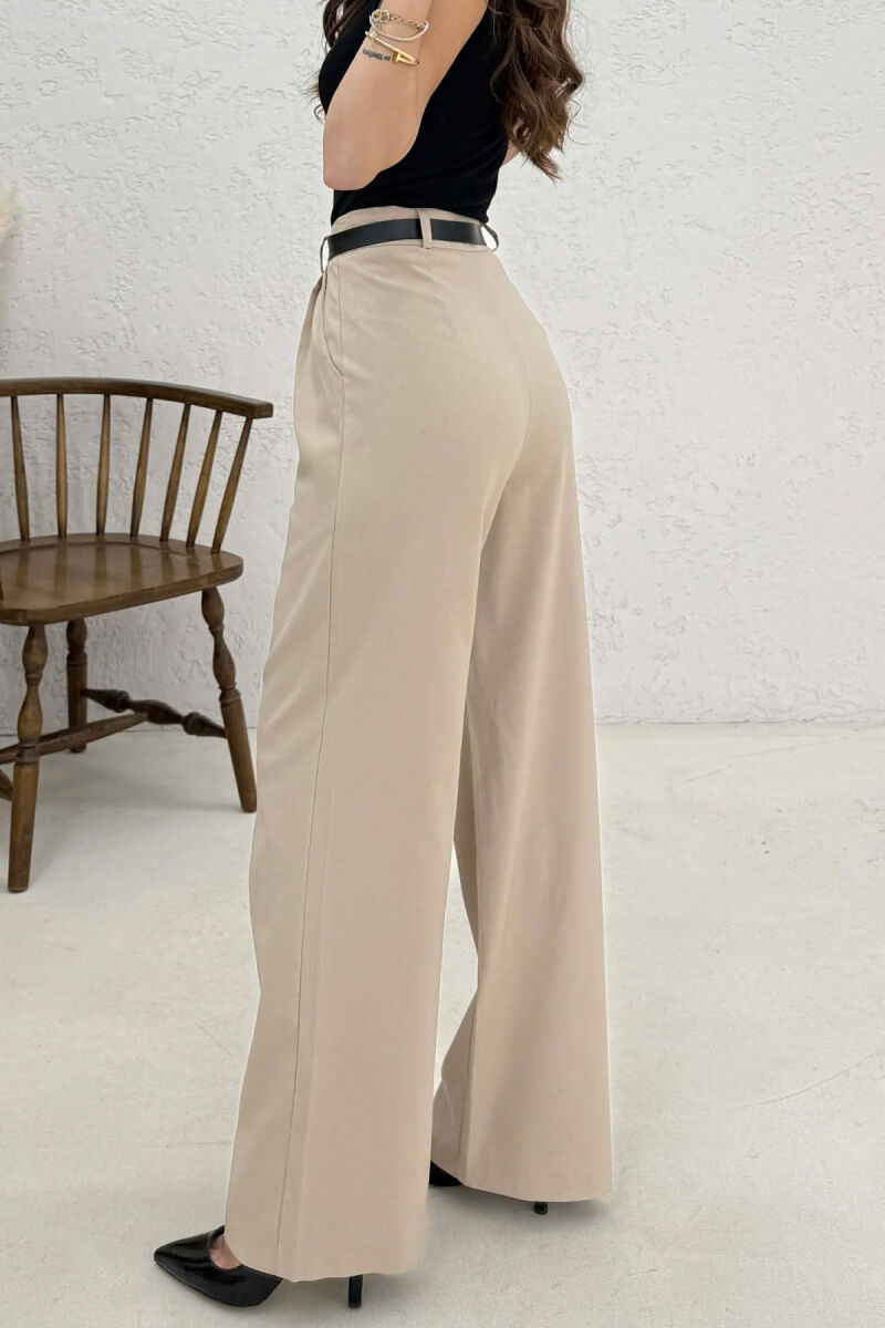 ONE COLOR BELT DETAIL WOMAN TROUSERS BEIGE/BEZHE - 2