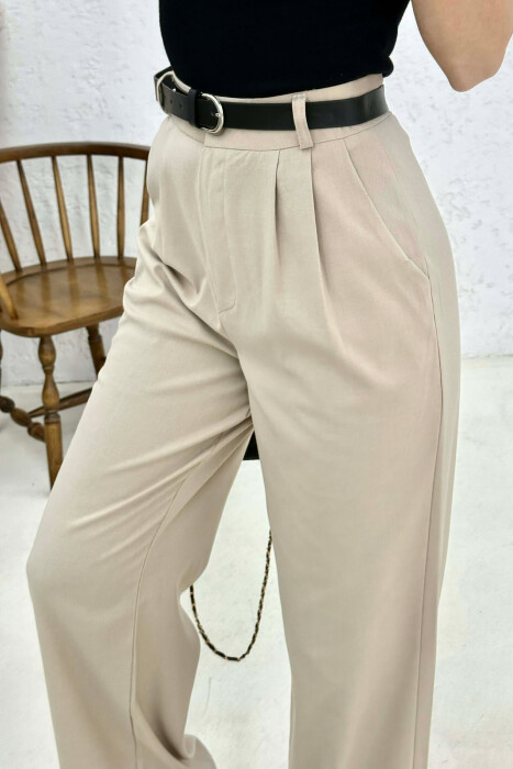 ONE COLOR BELT DETAIL WOMAN TROUSERS BEIGE/BEZHE - 3