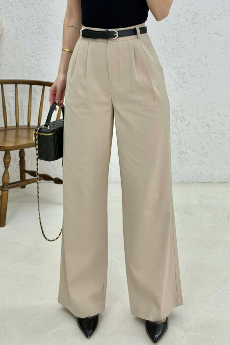ONE COLOR BELT DETAIL WOMAN TROUSERS BEIGE/BEZHE - 4