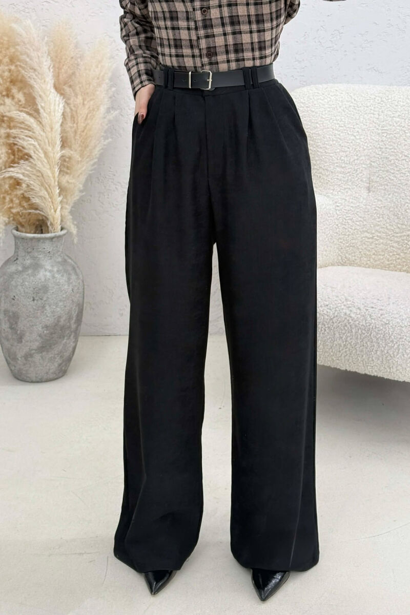 ONE COLOR BELT DETAIL WOMAN TROUSERS BLACK/ E ZEZE - 1