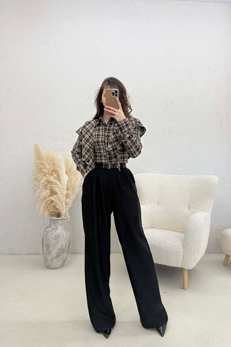 ONE COLOR BELT DETAIL WOMAN TROUSERS BLACK/ E ZEZE - 3