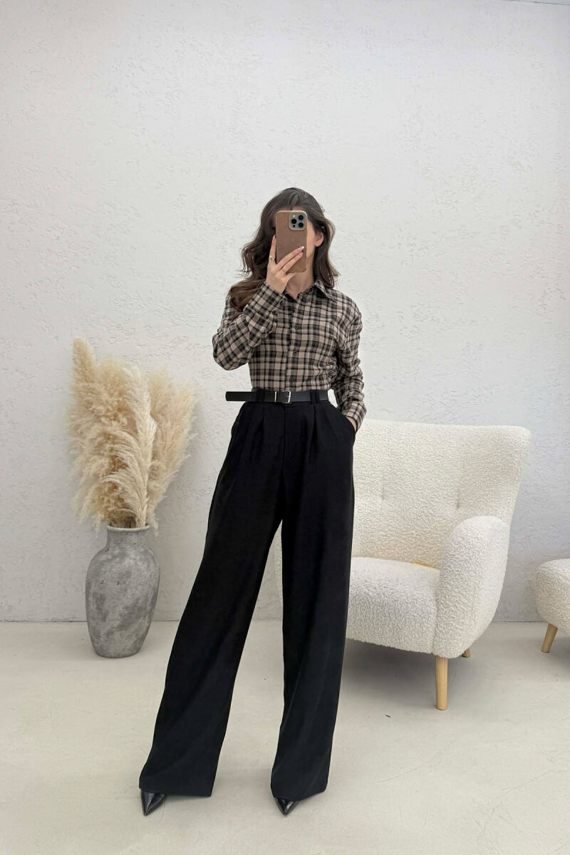 ONE COLOR BELT DETAIL WOMAN TROUSERS BLACK/ E ZEZE - 5