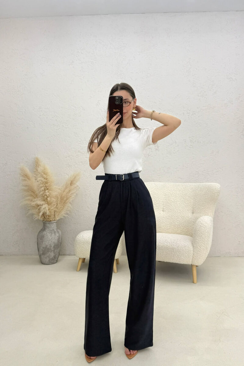 ONE COLOR BELT DETAIL WOMAN TROUSERS BLUE/BLU - 4