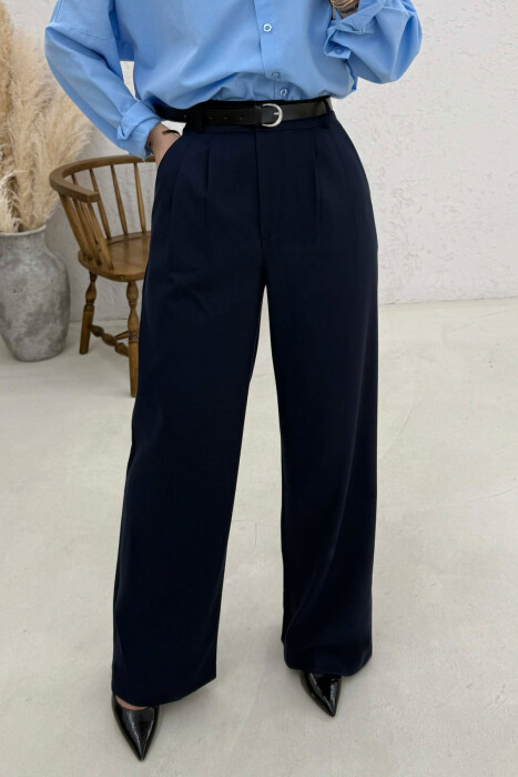 ONE COLOR BELT DETAIL WOMAN TROUSERS BLUE/BLU - 3