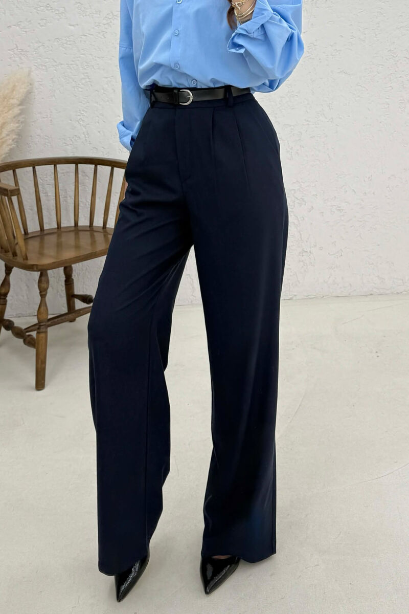 ONE COLOR BELT DETAIL WOMAN TROUSERS BLUE/BLU - 4