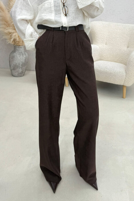 ONE COLOR BELT DETAIL WOMAN TROUSERS BROWN/KAFE - 2