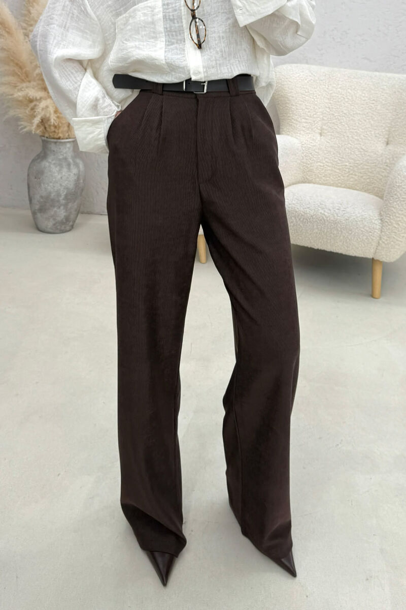 ONE COLOR BELT DETAIL WOMAN TROUSERS BROWN/KAFE - 2