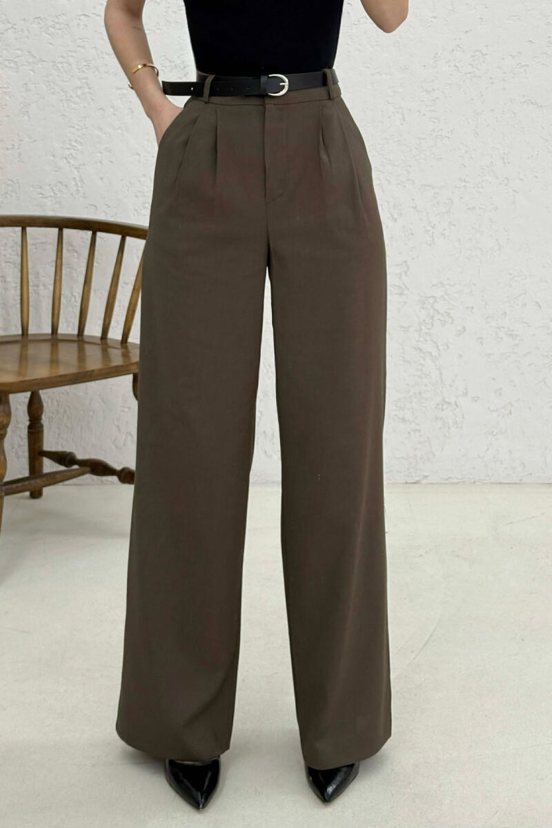 ONE COLOR BELT DETAIL WOMAN TROUSERS BROWN/KAFE - 3