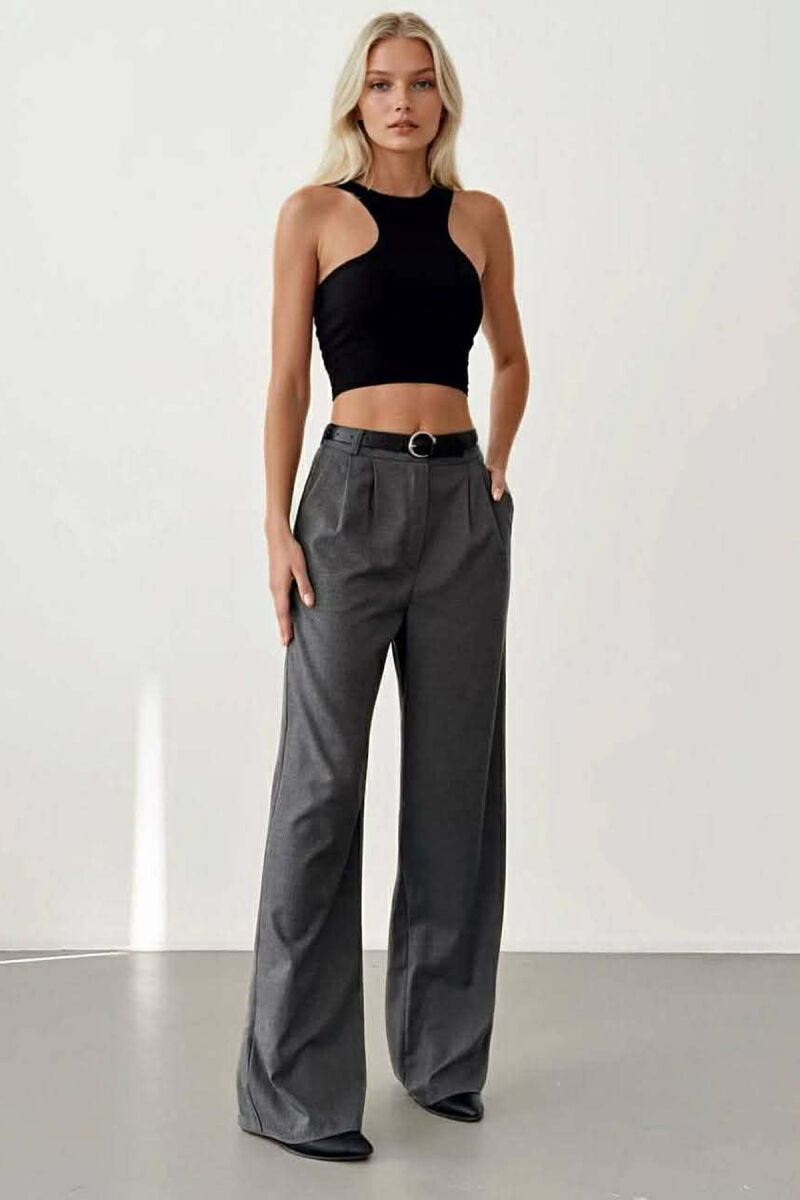 ONE COLOR BELT DETAIL WOMAN TROUSERS DARK GREY/GEE - 1