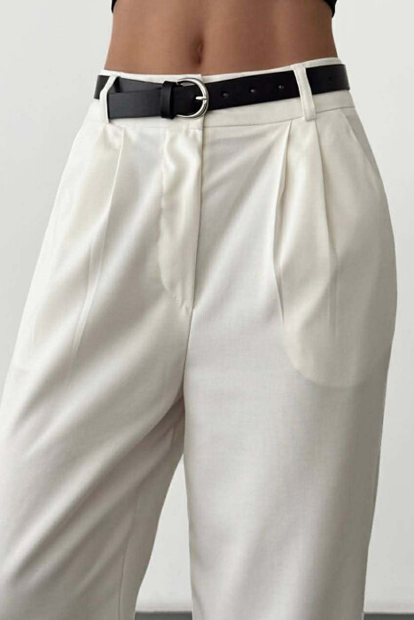 ONE COLOR BELT DETAIL WOMAN TROUSERS WHITE-E BARDHE - 2