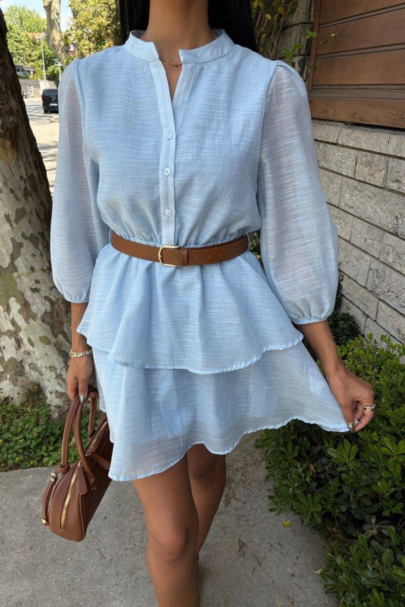 ONE COLOR BELT DETAIL WOMEN DRESS LIGHTBLUE/BZ - 4