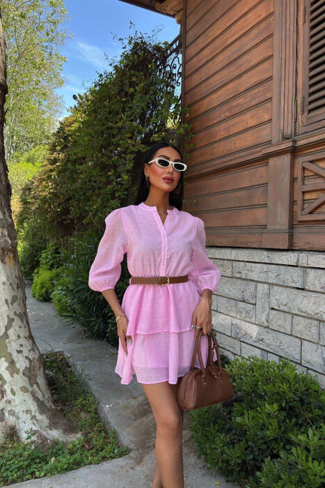 ONE COLOR BELT DETAIL WOMEN DRESS PINK/ROZE 