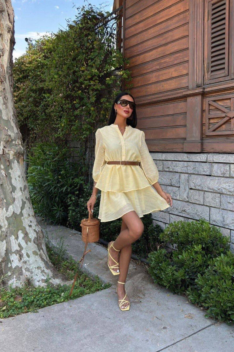 ONE COLOR BELT DETAIL WOMEN DRESS YELLOW/E VERDHE - 5