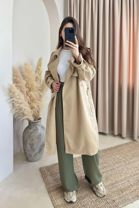 ONE COLOR BELT DETAIL WOMEN JACKET BEIGE/BEZHE 
