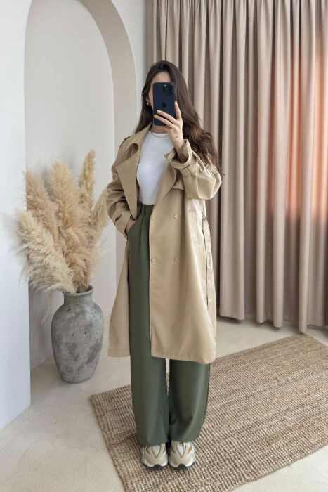 ONE COLOR BELT DETAIL WOMEN JACKET BEIGE/BEZHE 