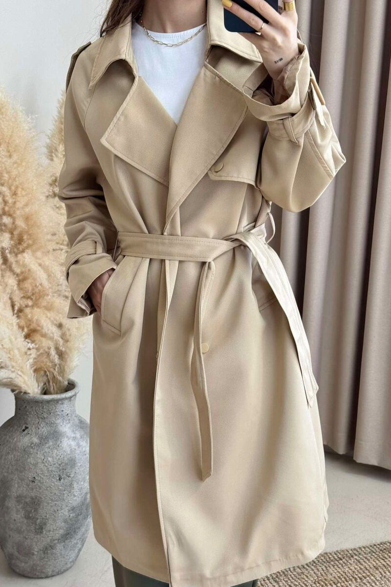 ONE COLOR BELT DETAIL WOMEN JACKET BEIGE/BEZHE - 3
