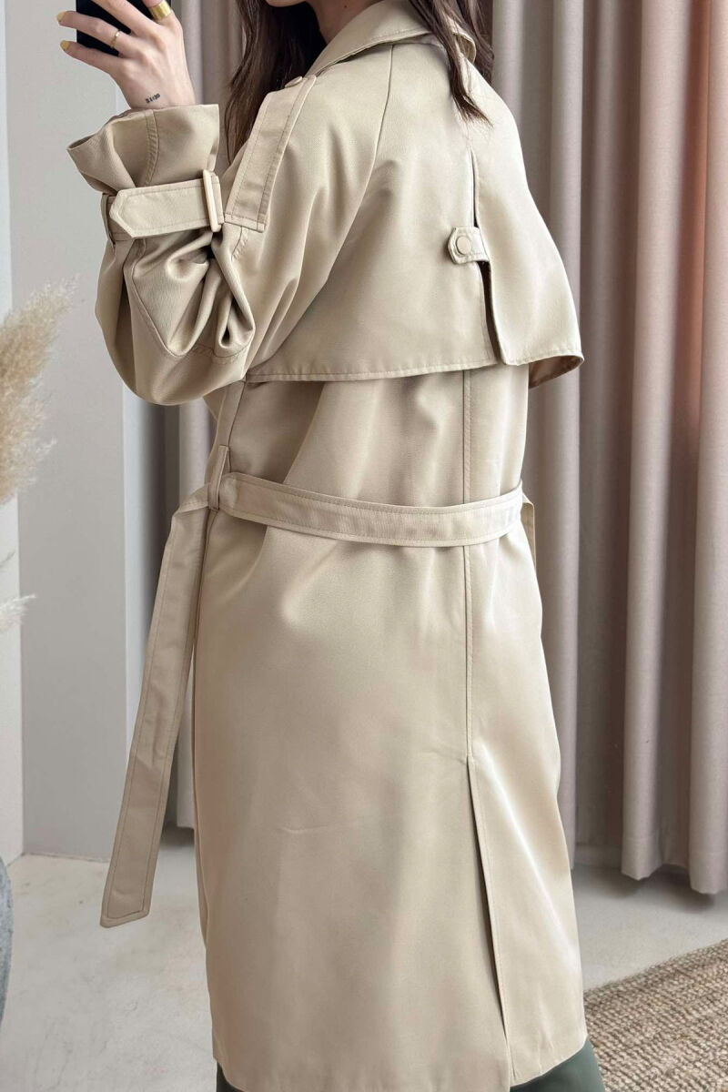 ONE COLOR BELT DETAIL WOMEN JACKET BEIGE/BEZHE - 4
