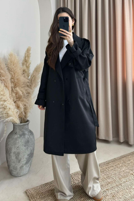 ONE COLOR BELT DETAIL WOMEN JACKET BLACK/ E ZEZE - 1