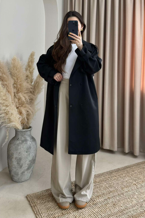 ONE COLOR BELT DETAIL WOMEN JACKET BLACK/ E ZEZE - 4