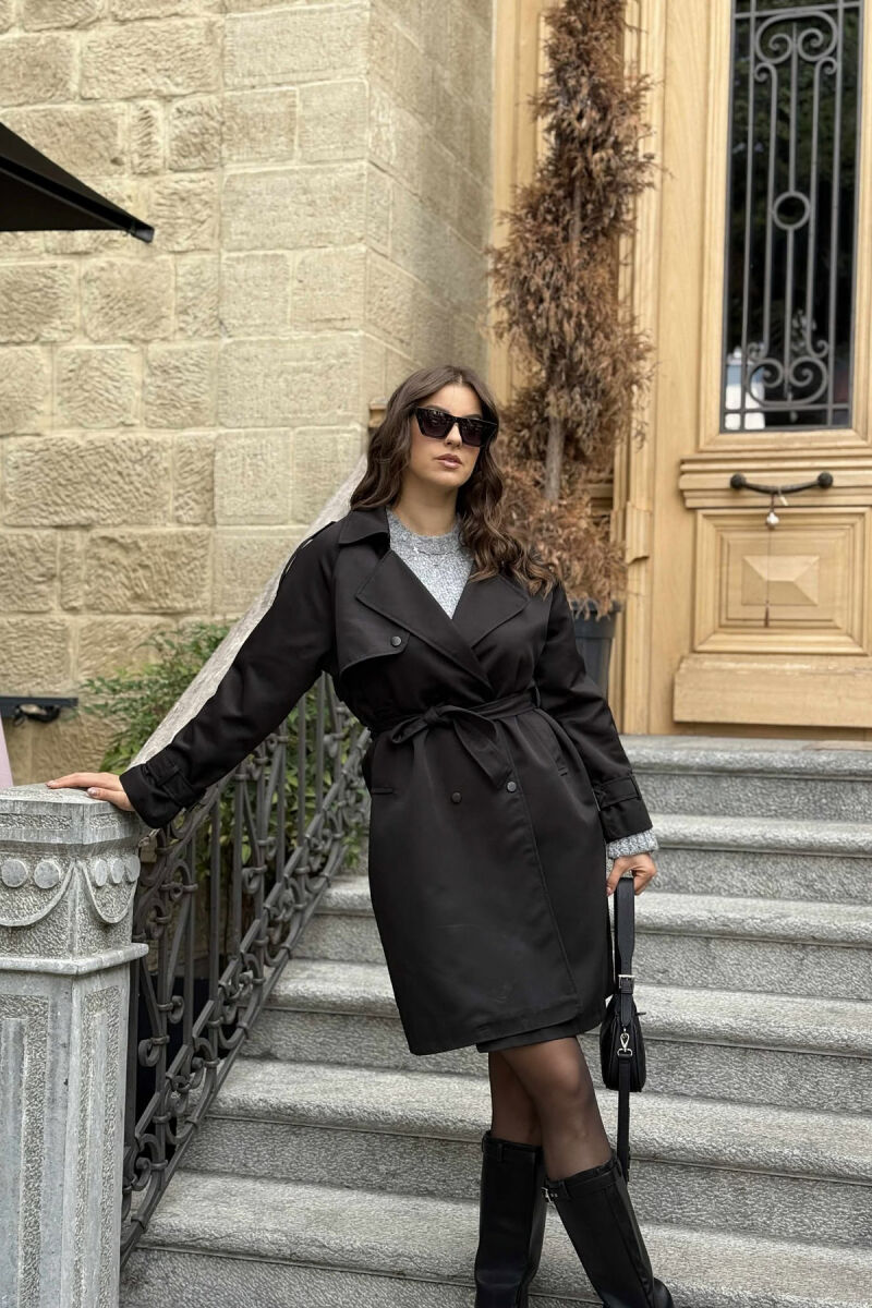 ONE COLOR BELT DETAIL WOMEN JACKET BLACK/ E ZEZE - 3