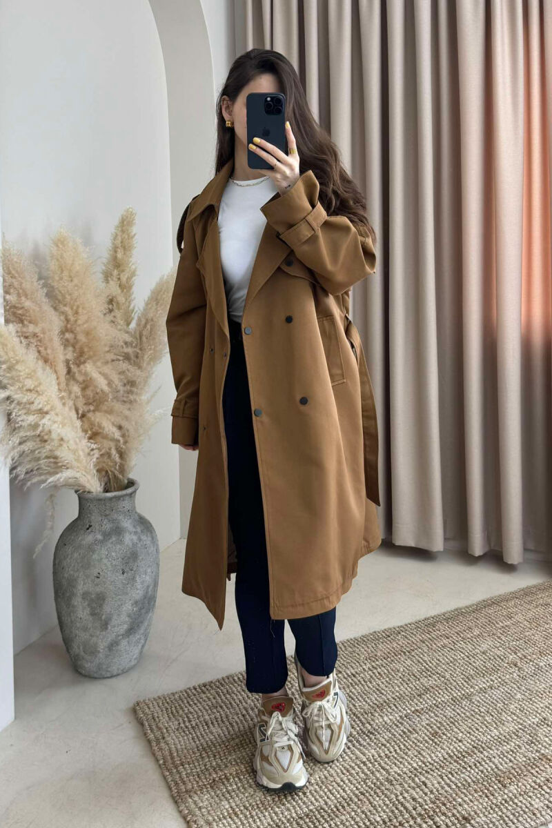 ONE COLOR BELT DETAIL WOMEN JACKET BROWN/KAFE - 2