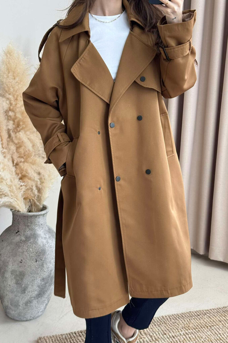 ONE COLOR BELT DETAIL WOMEN JACKET BROWN/KAFE - 3