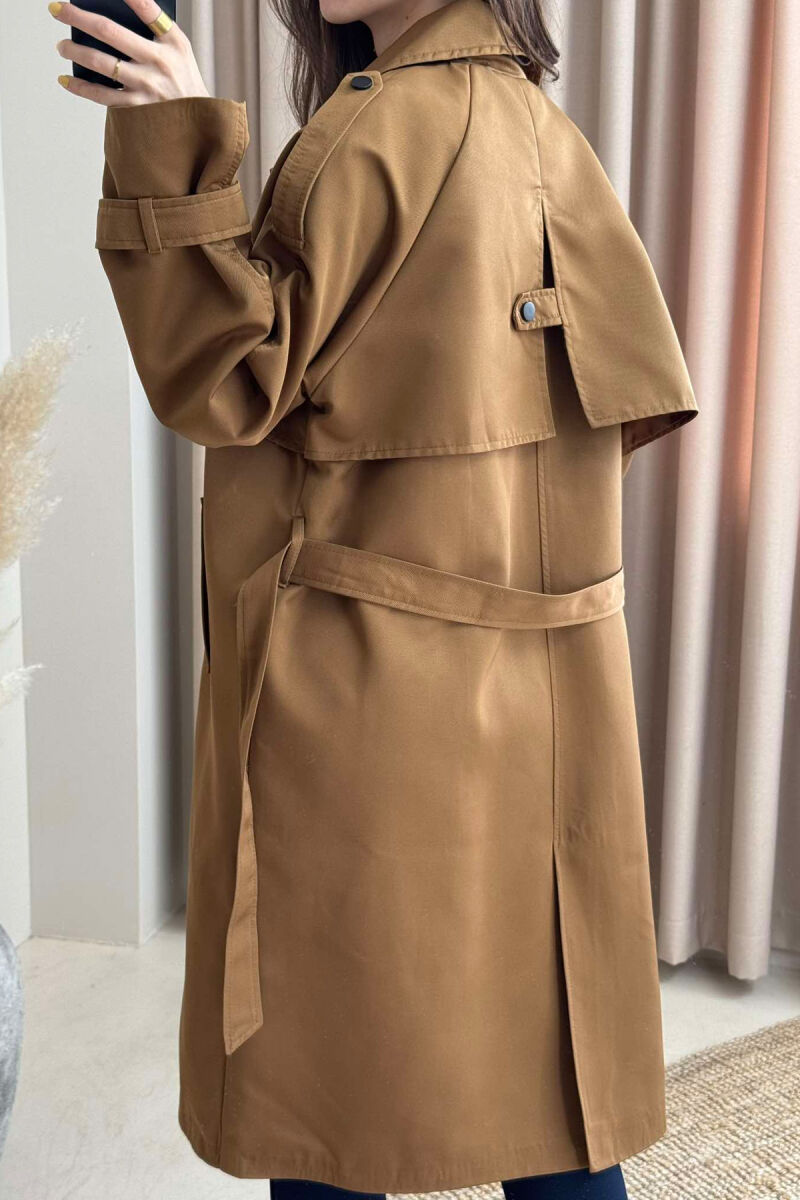 ONE COLOR BELT DETAIL WOMEN JACKET BROWN/KAFE - 4