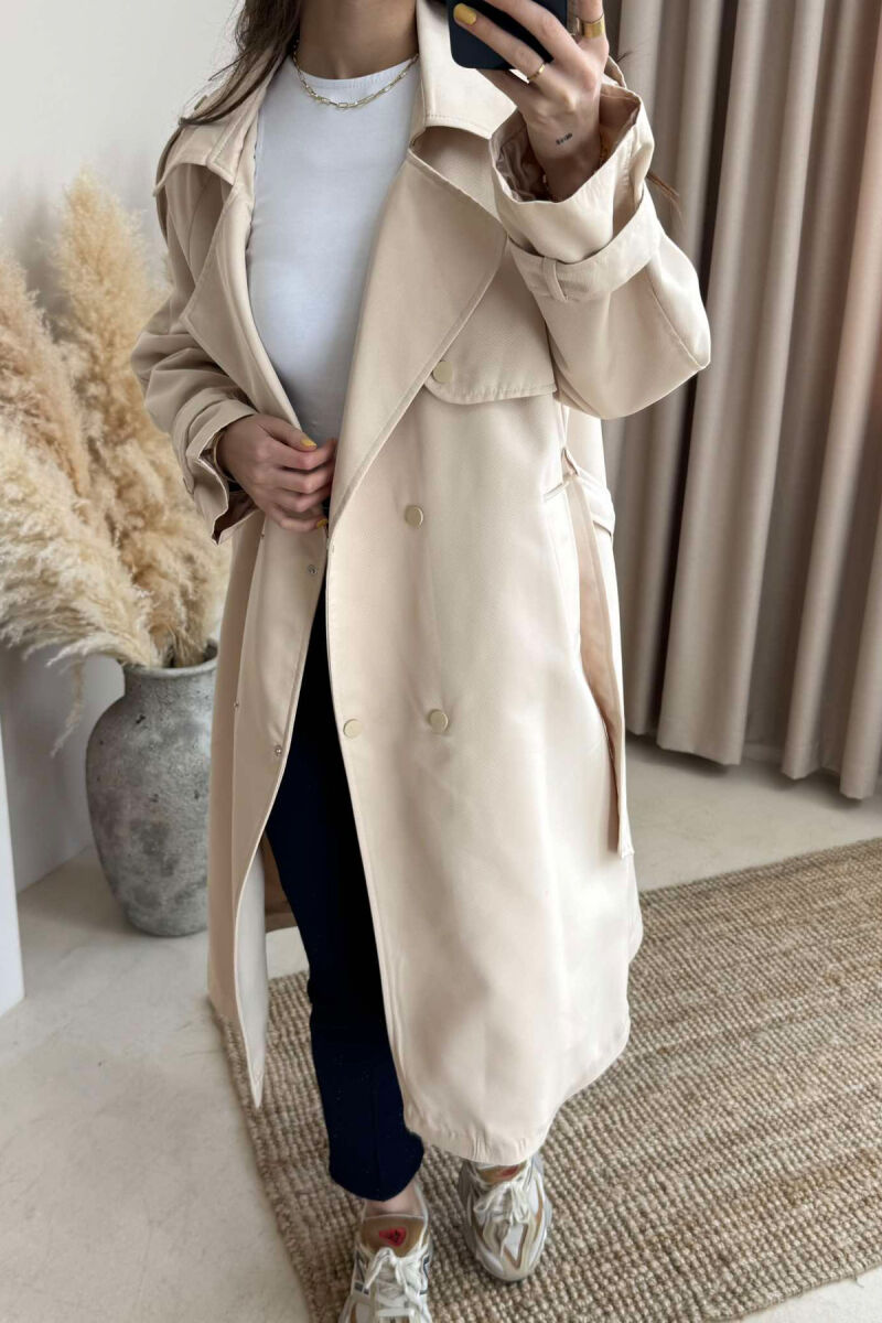 ONE COLOR BELT DETAIL WOMEN JACKET CREAM/KREM - 2