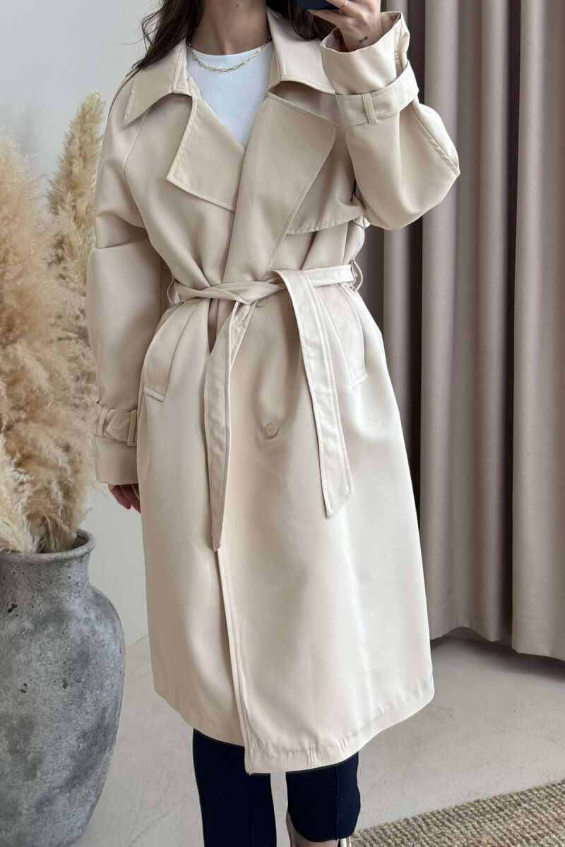 ONE COLOR BELT DETAIL WOMEN JACKET CREAM/KREM - 3