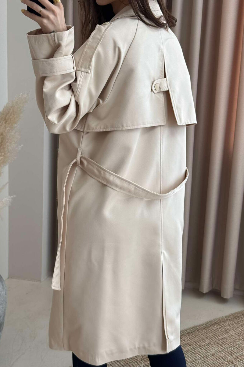 ONE COLOR BELT DETAIL WOMEN JACKET CREAM/KREM - 4