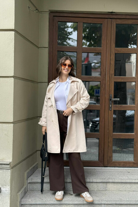 ONE COLOR BELT DETAIL WOMEN JACKET CREAM/KREM - 5