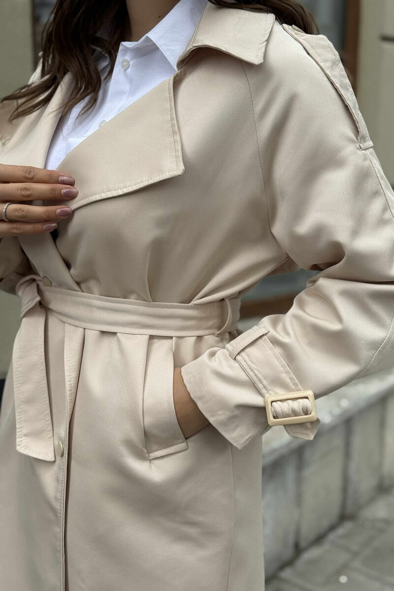 ONE COLOR BELT DETAIL WOMEN JACKET CREAM/KREM - 6