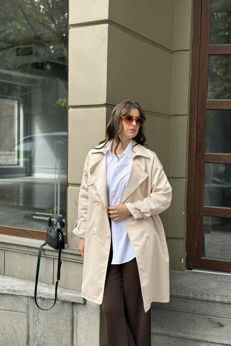 ONE COLOR BELT DETAIL WOMEN JACKET CREAM/KREM - 1