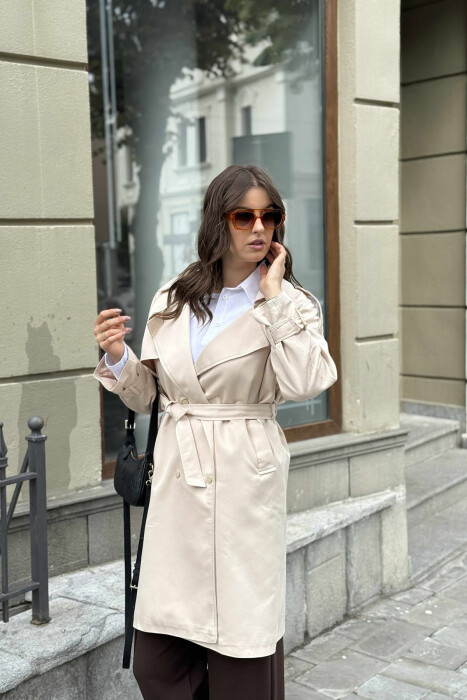 ONE COLOR BELT DETAIL WOMEN JACKET CREAM/KREM - 2