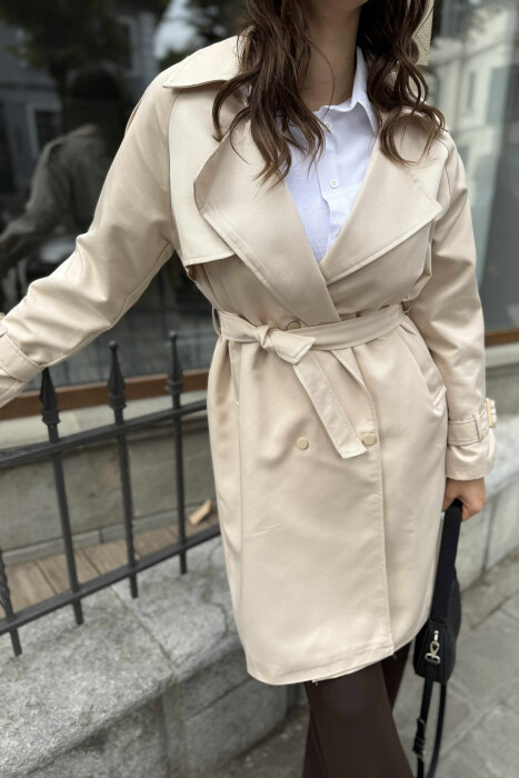 ONE COLOR BELT DETAIL WOMEN JACKET CREAM/KREM - 7
