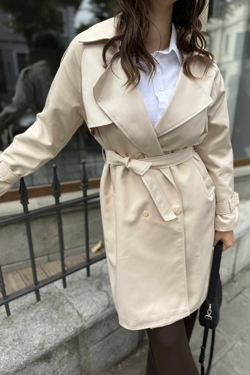 ONE COLOR BELT DETAIL WOMEN JACKET CREAM/KREM - 7